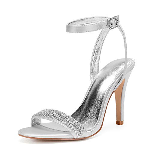 L@YC Mujeres Fiesta De Tacón Alto Casi Allí Hebilla Correa Sandalias Zapatos Número,Plata,41