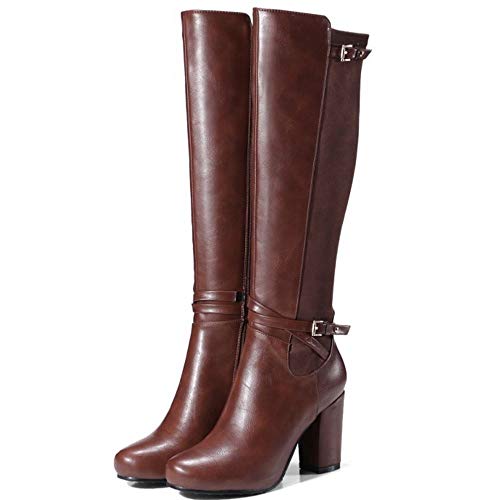 Lydee Mujer Classic Equestrian Botas Cremallera Tacon Ancho Botas Rodilla Alta Zapatos Invierno Comfort Botas Largas Brown Tamaño 40