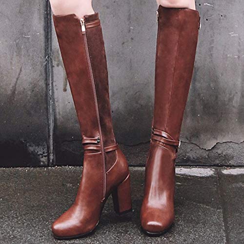 Lydee Mujer Classic Equestrian Botas Cremallera Tacon Ancho Botas Rodilla Alta Zapatos Invierno Comfort Botas Largas Brown Tamaño 40