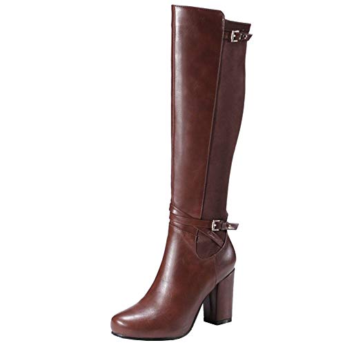 Lydee Mujer Classic Equestrian Botas Cremallera Tacon Ancho Botas Rodilla Alta Zapatos Invierno Comfort Botas Largas Brown Tamaño 40