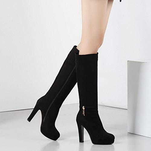 Lydee Mujer Elegant Botas Altas Tacón Anchos Botas Muslo Plataforma Dress Botas Largas Oficina Invierno Zapatos Tacones Cremallera Black Tamaño 39