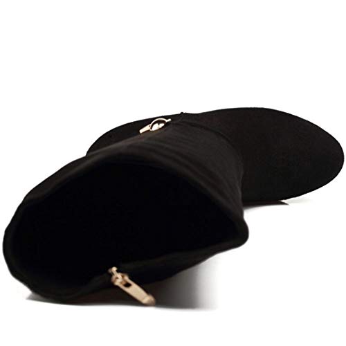 Lydee Mujer Elegant Botas Altas Tacón Anchos Botas Muslo Plataforma Dress Botas Largas Oficina Invierno Zapatos Tacones Cremallera Black Tamaño 39