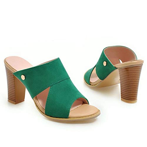Lydee Mujer Moda Block Tacones Altos Zapatos De Verano Slip On Slide Sandalias Open Back Partido Tacones Mules Green Talla 38