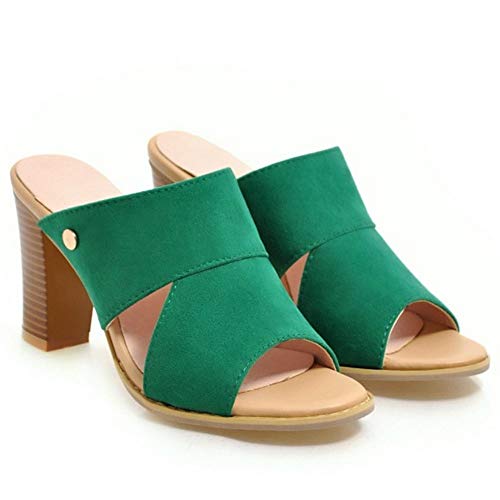 Lydee Mujer Moda Block Tacones Altos Zapatos De Verano Slip On Slide Sandalias Open Back Partido Tacones Mules Green Talla 38