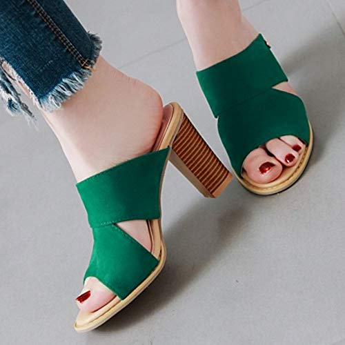 Lydee Mujer Moda Block Tacones Altos Zapatos De Verano Slip On Slide Sandalias Open Back Partido Tacones Mules Green Talla 38