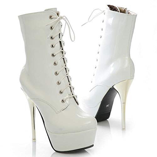 Lydee Mujer Moda Tacon Alto 13CM Heel Height Cremallera Plataforma Fiesta Botines Performance Show Zapatos Blanco Talla 36