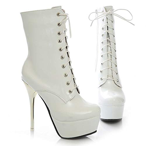 Lydee Mujer Moda Tacon Alto 13CM Heel Height Cremallera Plataforma Fiesta Botines Performance Show Zapatos Blanco Talla 36