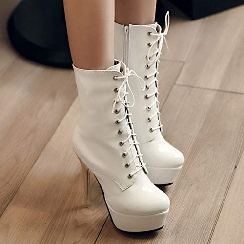 Lydee Mujer Moda Tacon Alto 13CM Heel Height Cremallera Plataforma Fiesta Botines Performance Show Zapatos Blanco Talla 36