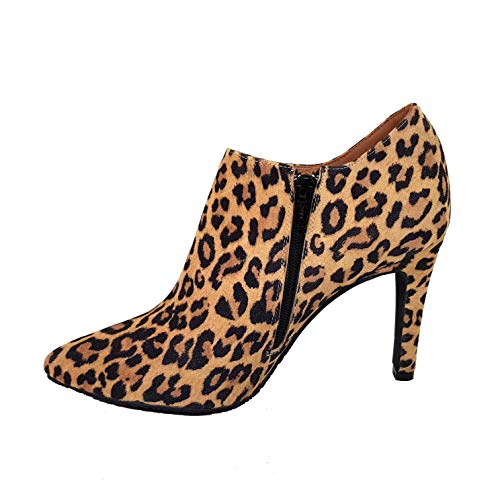 MALISO - Botines Salones Abotinados de Piel para Mujer con Punta Fina y Tacon Alto de 10 cm - Cierre Cremallera - Moda Tacones Stilettos Elegantes Leopardo Animal Print - Marrón 39 EU