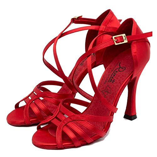 Manuel Reina - Zapatos de Baile Latino Mujer Salsa Flex 8 Red - Bailar Bachata, kizomba - Daniel y Desirée (38 EU, Tacón: 9)