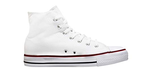 Mapleaf Hombre Mujer Alta Clásico Zapatillas Sneakers Deportivo Cordones High Top Lonas Zapatilla Casual Vera Star Goma Suela Comodos Sport para Tennis Basket Zapatos Usan Blanco Talla 43