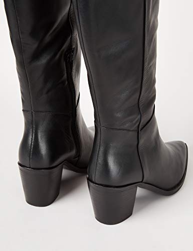 Marca Amazon - find. Knee High Pull On Leather Western Botas Altas, Negro Black, 36 EU