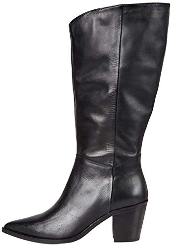 Marca Amazon - find. Knee High Pull On Leather Western Botas Altas, Negro Black, 36 EU