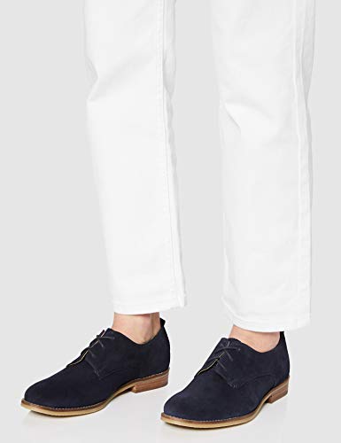 Marca Amazon - FIND Leather Zapatos de Cordones Brogue, Azul (Navy), 41 EU