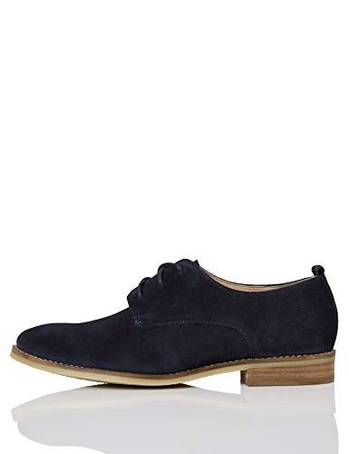 Marca Amazon - FIND Leather Zapatos de Cordones Brogue, Azul (Navy), 41 EU