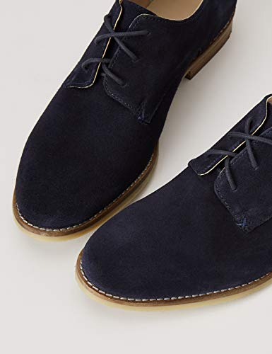 Marca Amazon - FIND Leather Zapatos de Cordones Brogue, Azul (Navy), 41 EU