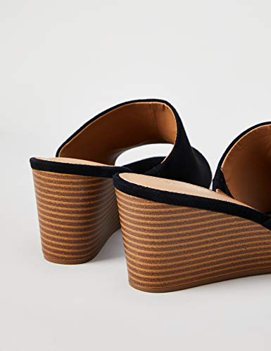 Marca Amazon - find. Mule Wedge Leather Zapatos de tacón con Punta Abierta, Negro (Black), 41 EU