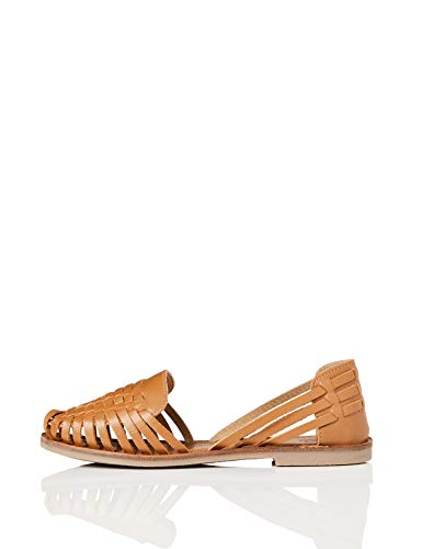 Marca Amazon - find. Sandalias de Cuero Trenzado Mujer, Marrón (Cuoio), 36 EU