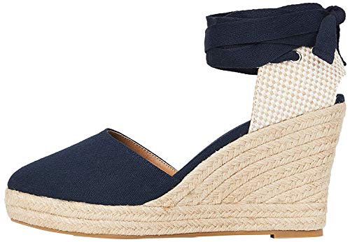 Marca Amazon - find. Wedge Close Toe Canvas Sandalias con cuña Tipo Alpargatas, Blau (Blue), 38 EU