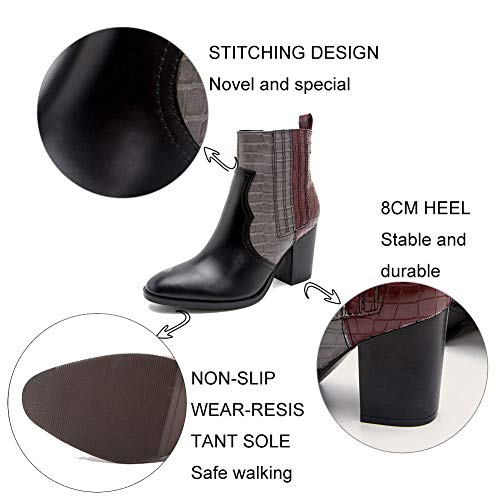 MARLU Botines Sexis para Mujeres y Niñas Adolescentes, Cómodos Botines de Cuero a La Moda con Cremallera de Tacón Alto, Zapatos Antideslizantes para Fiestas Al Aire Libre,Black Red,43