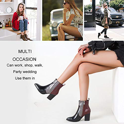 MARLU Botines Sexis para Mujeres y Niñas Adolescentes, Cómodos Botines de Cuero a La Moda con Cremallera de Tacón Alto, Zapatos Antideslizantes para Fiestas Al Aire Libre,Black Red,43