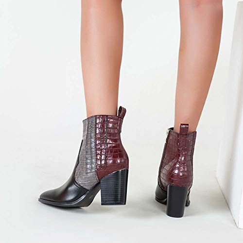 MARLU Botines Sexis para Mujeres y Niñas Adolescentes, Cómodos Botines de Cuero a La Moda con Cremallera de Tacón Alto, Zapatos Antideslizantes para Fiestas Al Aire Libre,Black Red,43