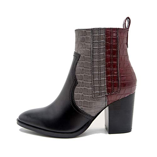 MARLU Botines Sexis para Mujeres y Niñas Adolescentes, Cómodos Botines de Cuero a La Moda con Cremallera de Tacón Alto, Zapatos Antideslizantes para Fiestas Al Aire Libre,Black Red,43