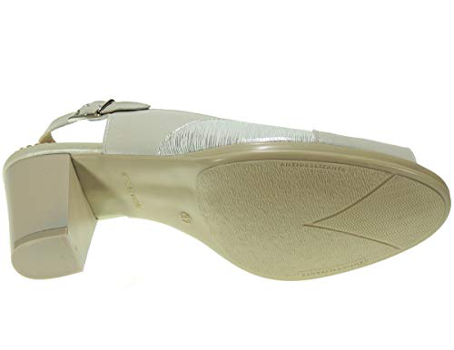 Maxi Confort 464 Zapato Sandalia Vestir Ancho Especial Piel Tacón 6,5Cm Punta Abierta Piso Goma para Mujer Marfil Talla 40