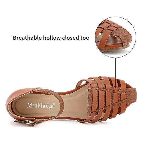 MaxMuxun Sandalias de Vestir con Tira del Tobillo Marrón Cotidiana Agradable de Cita para Mujer Tamaña 40 EU
