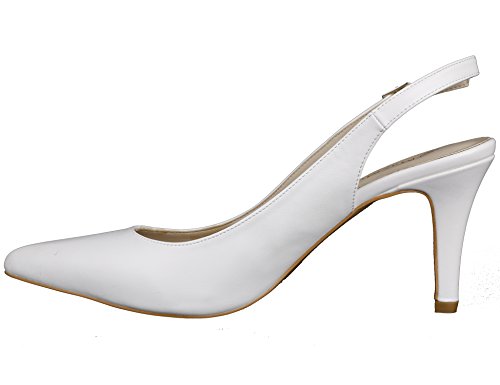 MaxMuxun Zapatos de Tacón Puntiagudo Cómodo Blanco con Hebillas para Fiesta y Boda con Tacón de Aguja para Mujer Talla 36 EU