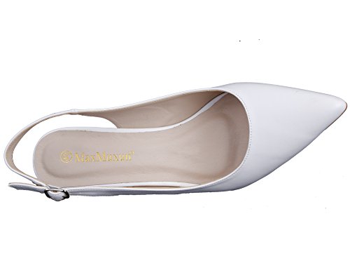 MaxMuxun Zapatos de Tacón Puntiagudo Cómodo Blanco con Hebillas para Fiesta y Boda con Tacón de Aguja para Mujer Talla 36 EU