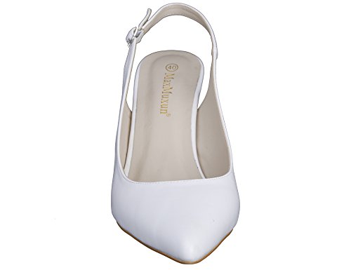 MaxMuxun Zapatos de Tacón Puntiagudo Cómodo Blanco con Hebillas para Fiesta y Boda con Tacón de Aguja para Mujer Talla 36 EU