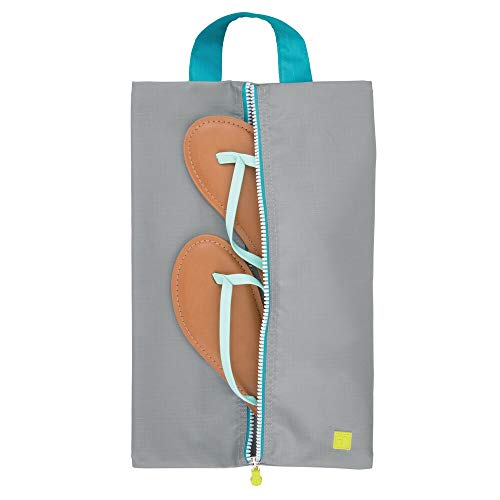 mDesign Juego de 4 bolsas para zapatos – Ligeras bolsas de viaje para guardar zapatos – Fundas con cremallera para deporte, productos de aseo o para la playa – gris/turquesa/blanco