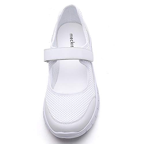 MecKiss - Zapatillas de deporte para mujer, para verano, para el tiempo libre, fitness, caminar, con cierre de velcro, color Blanco, talla 39 EU