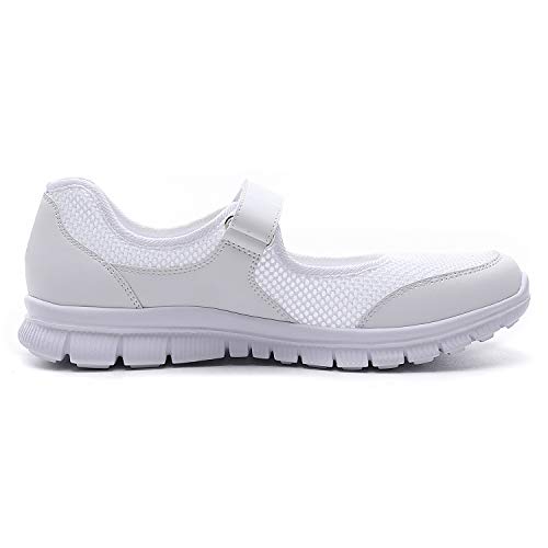 MecKiss - Zapatillas de deporte para mujer, para verano, para el tiempo libre, fitness, caminar, con cierre de velcro, color Blanco, talla 39 EU