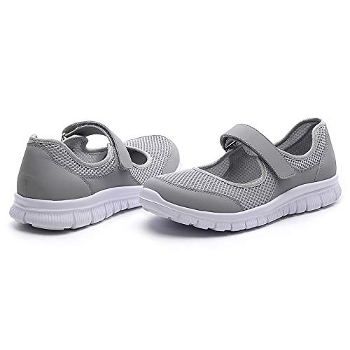 MecKiss - Zapatillas de deporte para mujer, para verano, para el tiempo libre, fitness, caminar, con cierre de velcro, color Gris, talla 37 EU