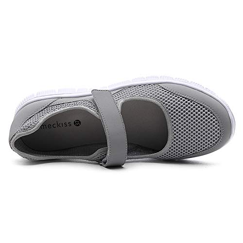 MecKiss - Zapatillas de deporte para mujer, para verano, para el tiempo libre, fitness, caminar, con cierre de velcro, color Gris, talla 37 EU