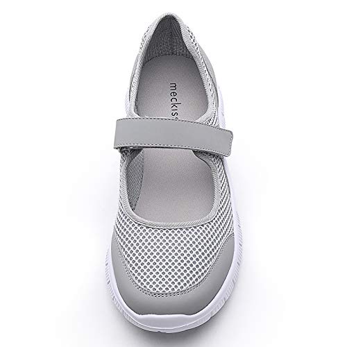 MecKiss - Zapatillas de deporte para mujer, para verano, para el tiempo libre, fitness, caminar, con cierre de velcro, color Gris, talla 37 EU