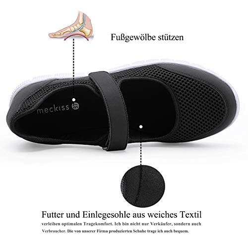 MecKiss - Zapatillas de deporte para mujer, para verano, para el tiempo libre, fitness, caminar, con cierre de velcro, color Negro, talla 36 EU