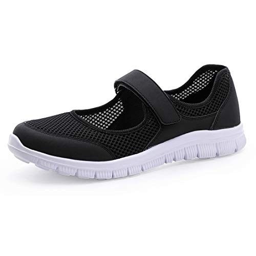 MecKiss - Zapatillas de deporte para mujer, para verano, para el tiempo libre, fitness, caminar, con cierre de velcro, color Negro, talla 36 EU