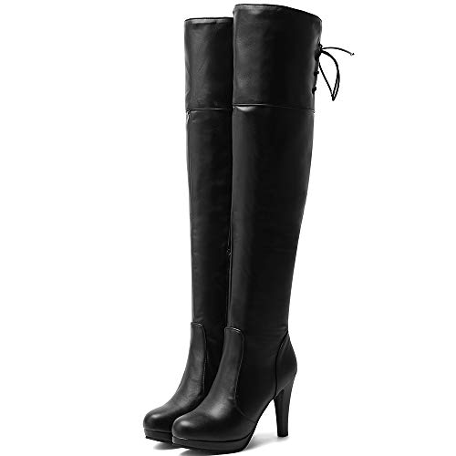 Mediffen Botas, Mujer Tacón Alto Puntiagudo sobre La Rodilla Plataparama Botas Negro Talla 44 Asiática