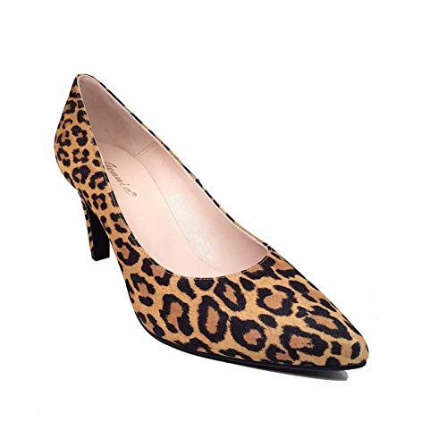 Medina - Salones Stilettos de Vestir para Mujer en Piel con Punta Fina y Tacon Fino de 7 cm - Hechos en España - Moda Zapatos Tacones Elegantes - Leopardo Animal Print - 37 EU