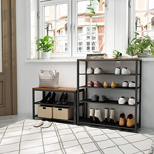 Meerveil Banco de zapatos, zapatero de 5 capas, gabinete de diseño industrial, 80 x 30 x 96,5 cm, diseño de molde de madera para sala de estar, guardarropa y entrada.
