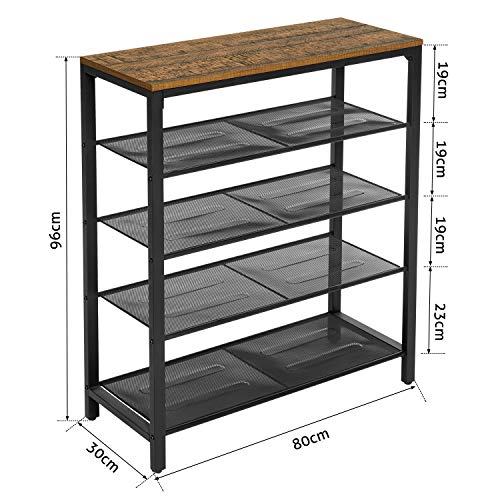 Meerveil Banco de zapatos, zapatero de 5 capas, gabinete de diseño industrial, 80 x 30 x 96,5 cm, diseño de molde de madera para sala de estar, guardarropa y entrada.