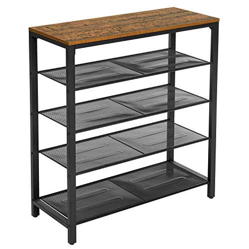 Meerveil Banco de zapatos, zapatero de 5 capas, gabinete de diseño industrial, 80 x 30 x 96,5 cm, diseño de molde de madera para sala de estar, guardarropa y entrada.