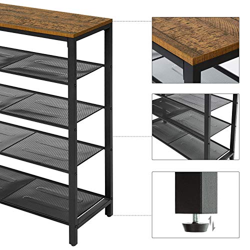 Meerveil Banco de zapatos, zapatero de 5 capas, gabinete de diseño industrial, 80 x 30 x 96,5 cm, diseño de molde de madera para sala de estar, guardarropa y entrada.