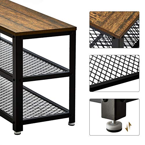 Meerveil Banco Zapatero, Zapatero con Asiento Diseño Industrial 3 Niveles Grano Vintage de Madera 73 x 30 x 45 cm