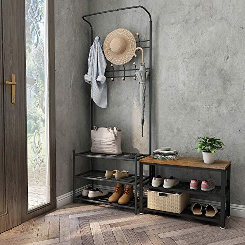 Meerveil Banco Zapatero, Zapatero con Asiento Diseño Industrial 3 Niveles Grano Vintage de Madera 73 x 30 x 45 cm