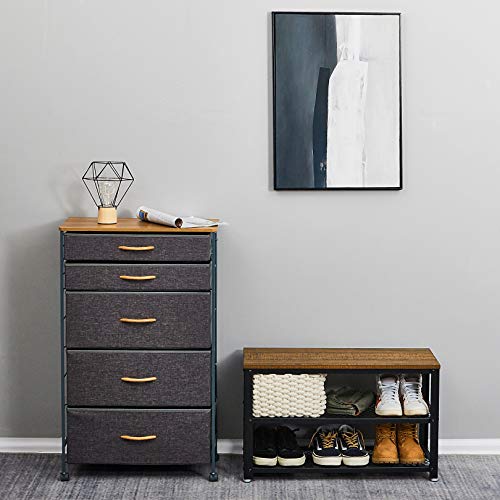 Meerveil Banco Zapatero, Zapatero con Asiento Diseño Industrial 3 Niveles Grano Vintage de Madera 73 x 30 x 45 cm