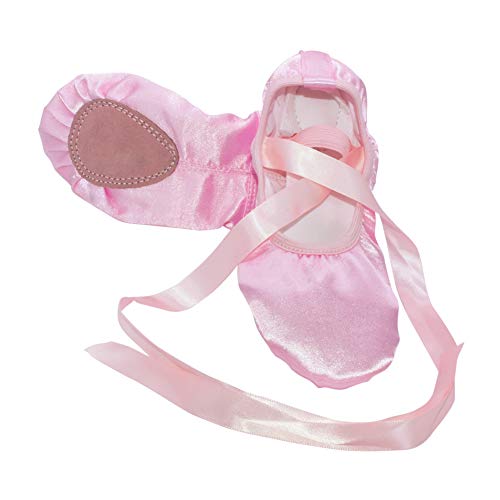 Meijunter Mujeres Niñas Cinta de Seda Zapatos de Baile de Ballet Suela de Cuero Plana Rendimiento Profesional Salón de Baile Yoga Zapatillas de Dance Shoes de Toile Rosado